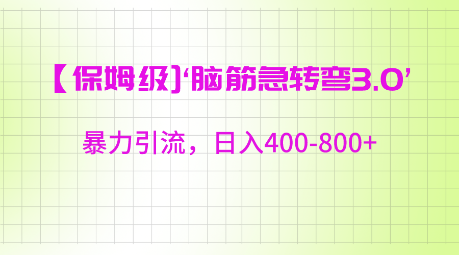 【保姆级】‘脑筋急转去3.0’暴力引流、日入400-800+-甘南项目网