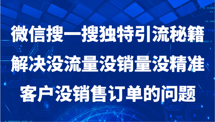 微信搜一搜暴力引流，解决没流量没销量没精准客户没销售订单的问题-甘南项目网