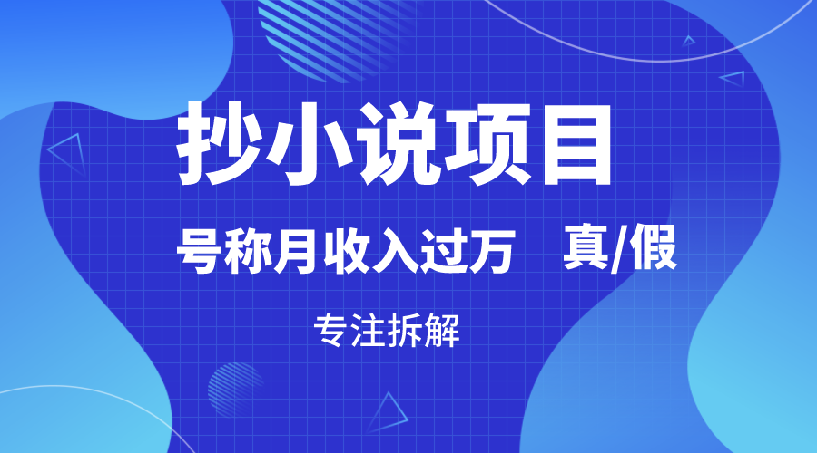 抄小说项目，号称月入过万，到底是否真实，能不能做，详细拆解-甘南项目网