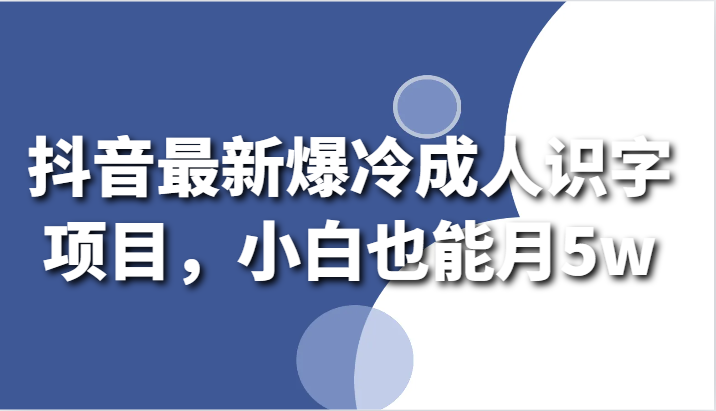 抖音最新爆冷成人识字项目，小白也能月5w-甘南项目网