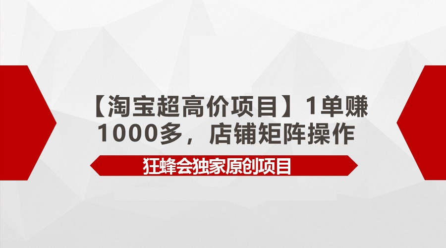 【淘宝超高价项目】1单赚1000多，店铺矩阵操作-甘南项目网