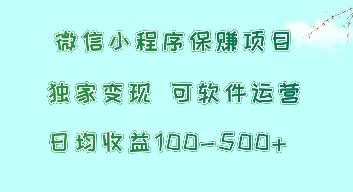 微信小程序保赚项目，日均收益100~500+，独家变现，可软件运营-甘南项目网