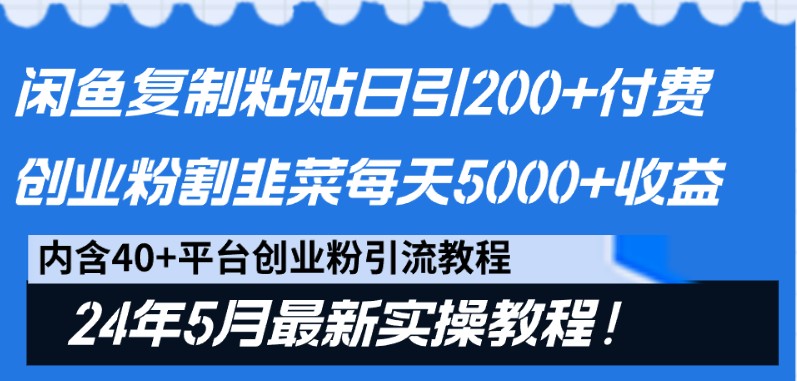 闲鱼复制粘贴日引200+付费创业粉，24年5月最新方法！割韭菜日稳定5000+收益-甘南项目网