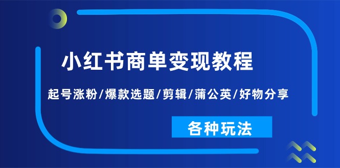 小红书商单变现教程：起号涨粉/爆款选题/剪辑/蒲公英/好物分享/各种玩法-甘南项目网