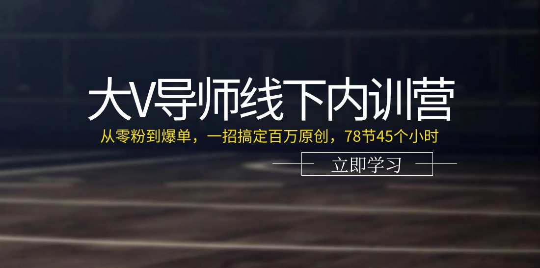 大V导师线下内训营：从零粉到爆单，一招搞定百万原创（78节45个小时）-甘南项目网